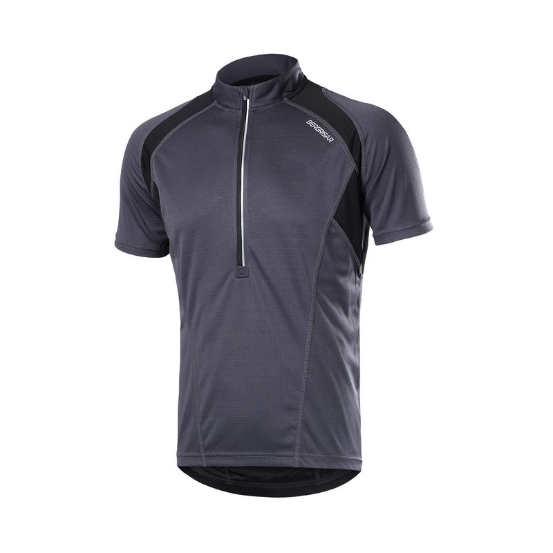 BERGRISAR Men's Half Zipper Cycling Jersey Short Sleeves Bike Bicycle Shirts with Zipper Pocket Quick-Dry Breathable BG060 Grey S - Image 1